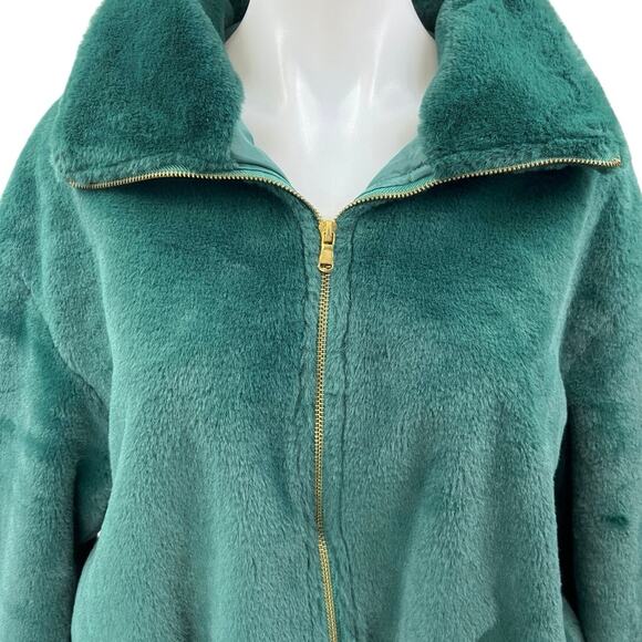 Be Fore Dawn Women's Green Faux Fur Sherpa Fleece Full Zip Sweater Coat Jacket 8 - Picture 3 of 5